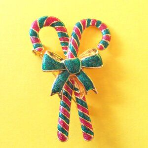 Vintage Christmas candy cane brooch signed AAi